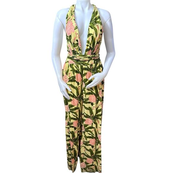 Agua Bendita Pants - Agua Bendita x Target Women's Peony Botanical Print Jumpsuit Size L (Flaw)